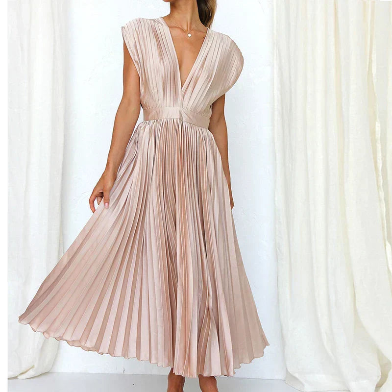 Adele - V-neck maxi dress with pleats
