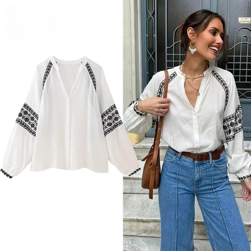 Vintage Embroidered Boho Blouse for Women