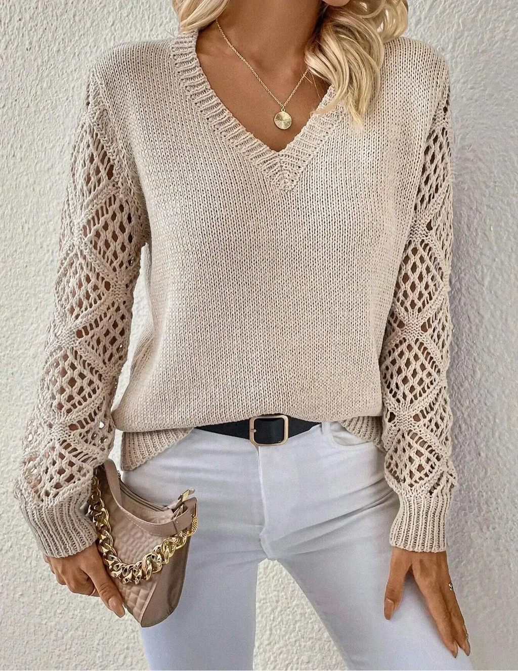Aubrey™ - Stylish V-Neck Jumper With Handmade Details