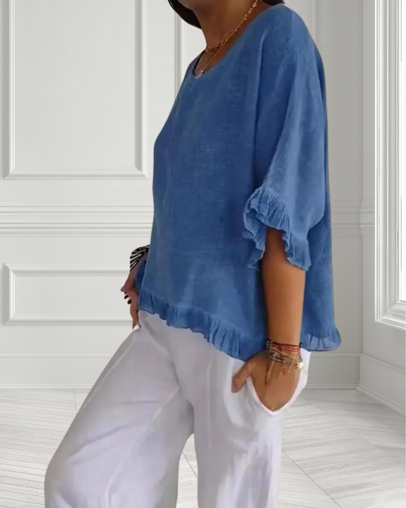 Olivia | Casual Wide Neck Ruffle Top